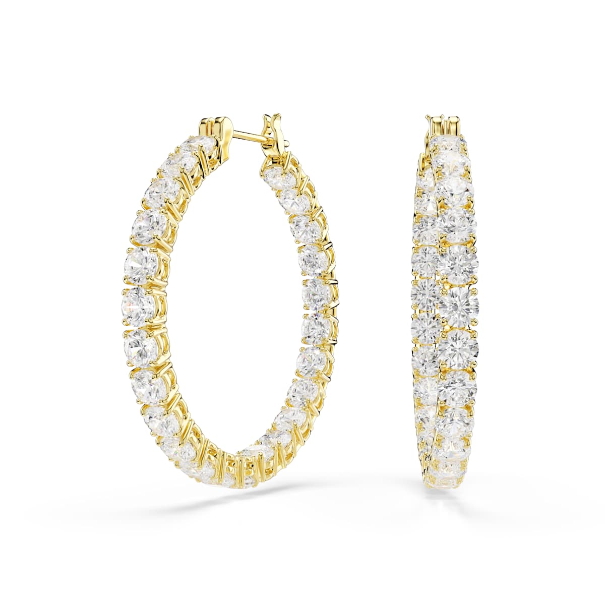 Swarovski Matrix hoop earrings, Round cut, White, Gold-tone plated