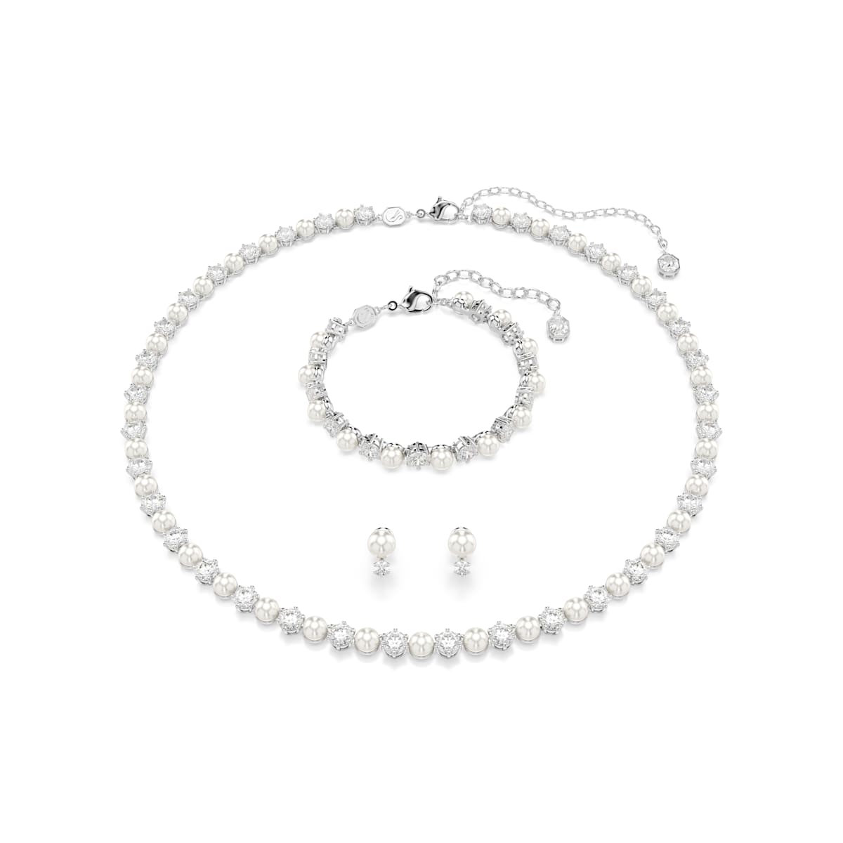 Swarovski Matrix set, Crystal pearl, Round cut, White, Rhodium plated
