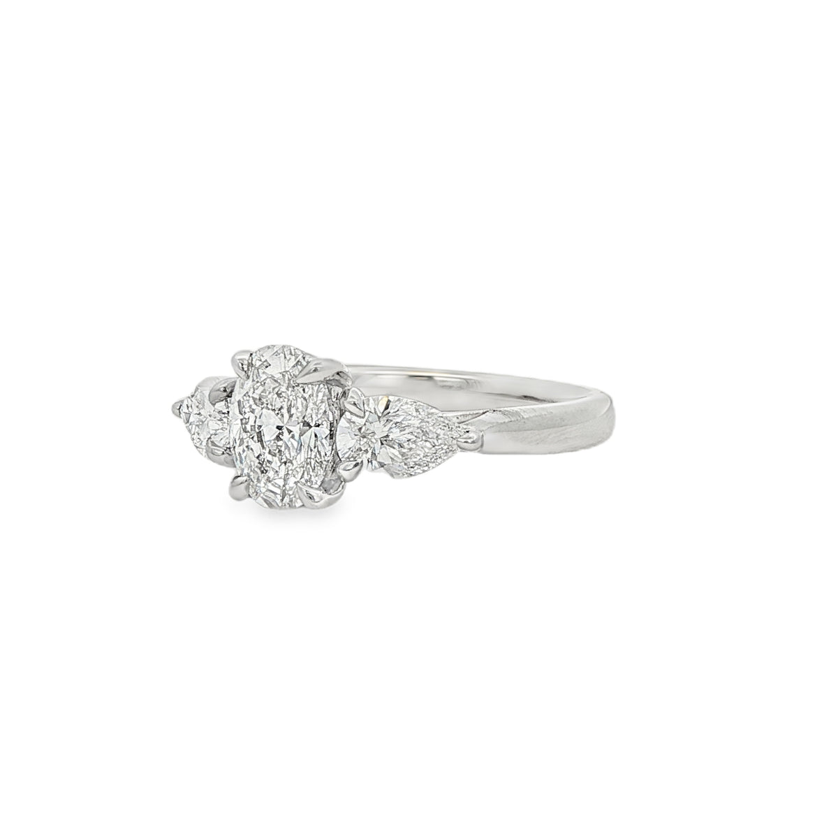 Oval & Pear Cut 1.84ct Trilogy, Lab Grown Platinum Ring