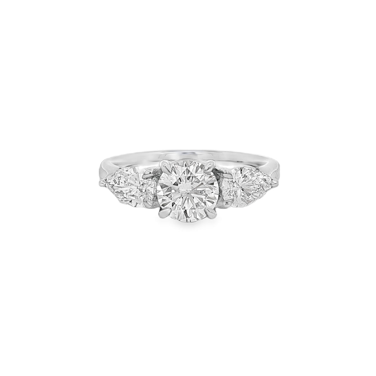 Round Brilliant & Pear Cut 1.86ct Trilogy, Lab Grown Platinum Ring