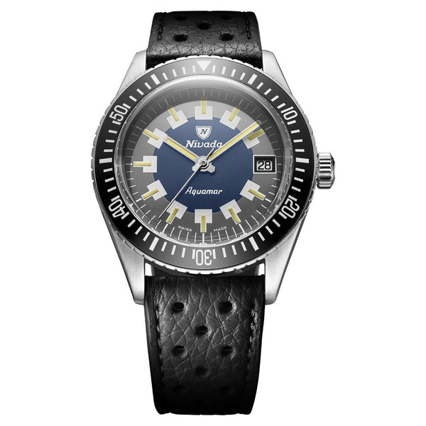 Nivada Grenchen Antarctic Diver Aquamar, 38mm Watch Black Leather Strap
