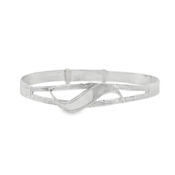 Silver Plated Childs Baby Bangle With Wave Detail (Medium)