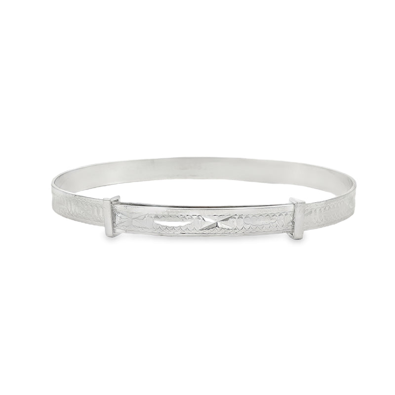 Silver Childs Baby Bangle With Wide Diamond Cut Patten (Large)
