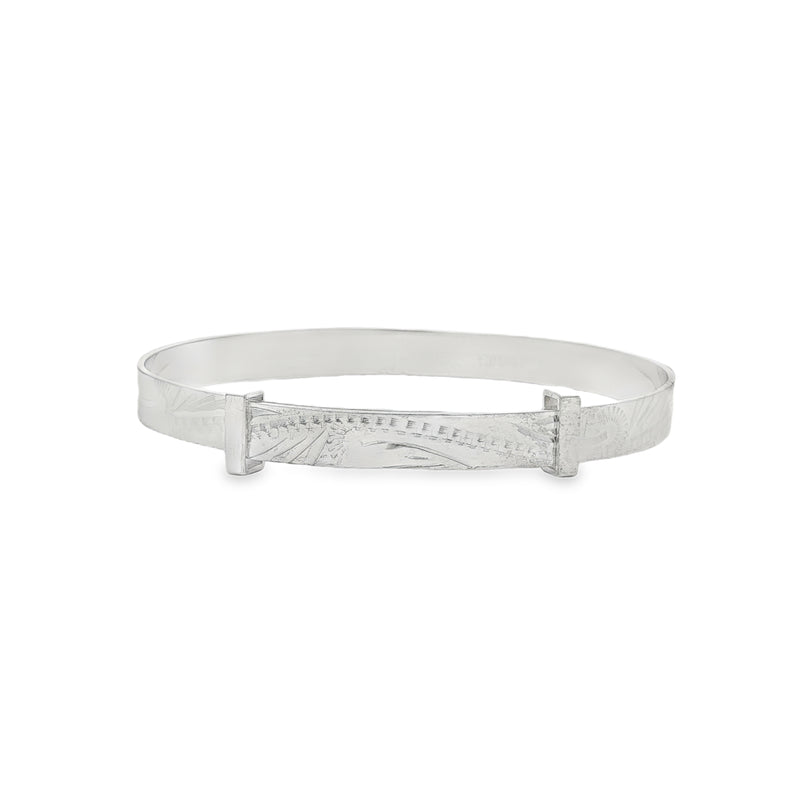 Silver Childs Baby Bangle With Hand Engraved Pattern (Small)