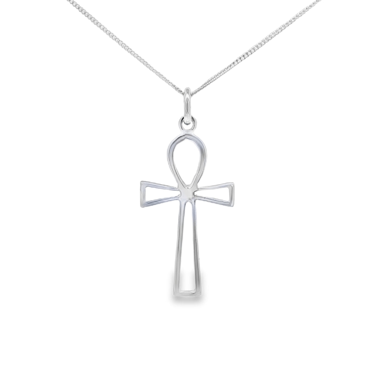 Silver 28x17mm Plain Pierced Ankh Cross Pendant