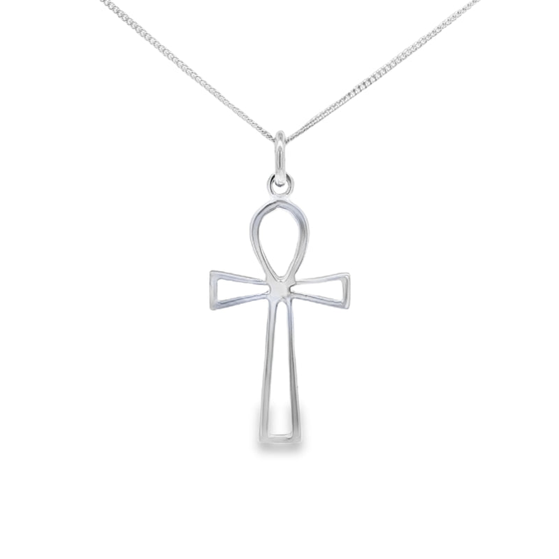 Silver 28x17mm Plain Pierced Ankh Cross Pendant