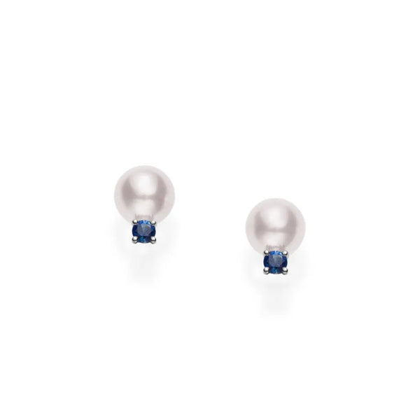 Mikimoto 18ct White Gold Akoya A+ Pearl & Sapphire Stud Earrings