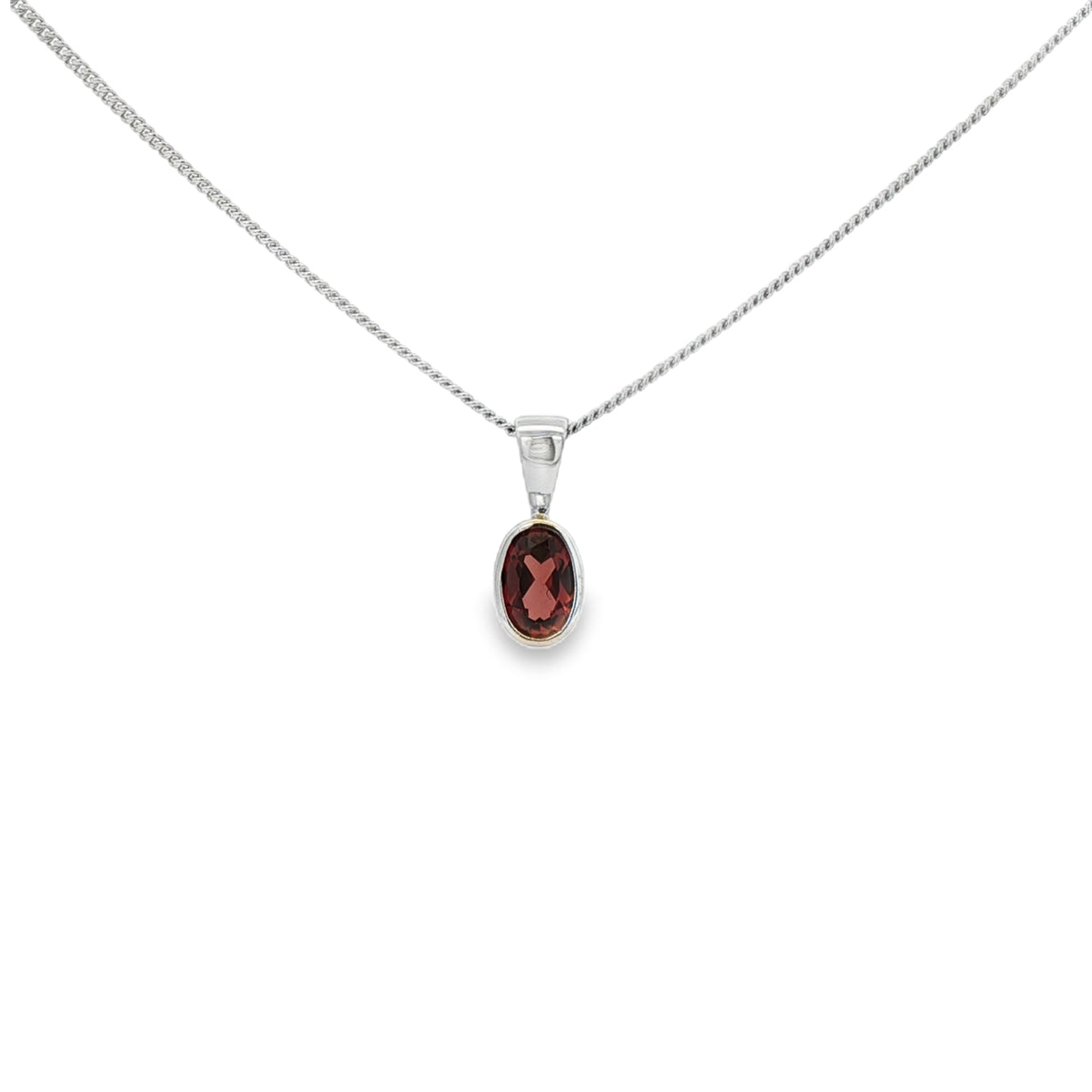 Garnet 6x4mm Oval, Rubover 9ct White Gold Pendant