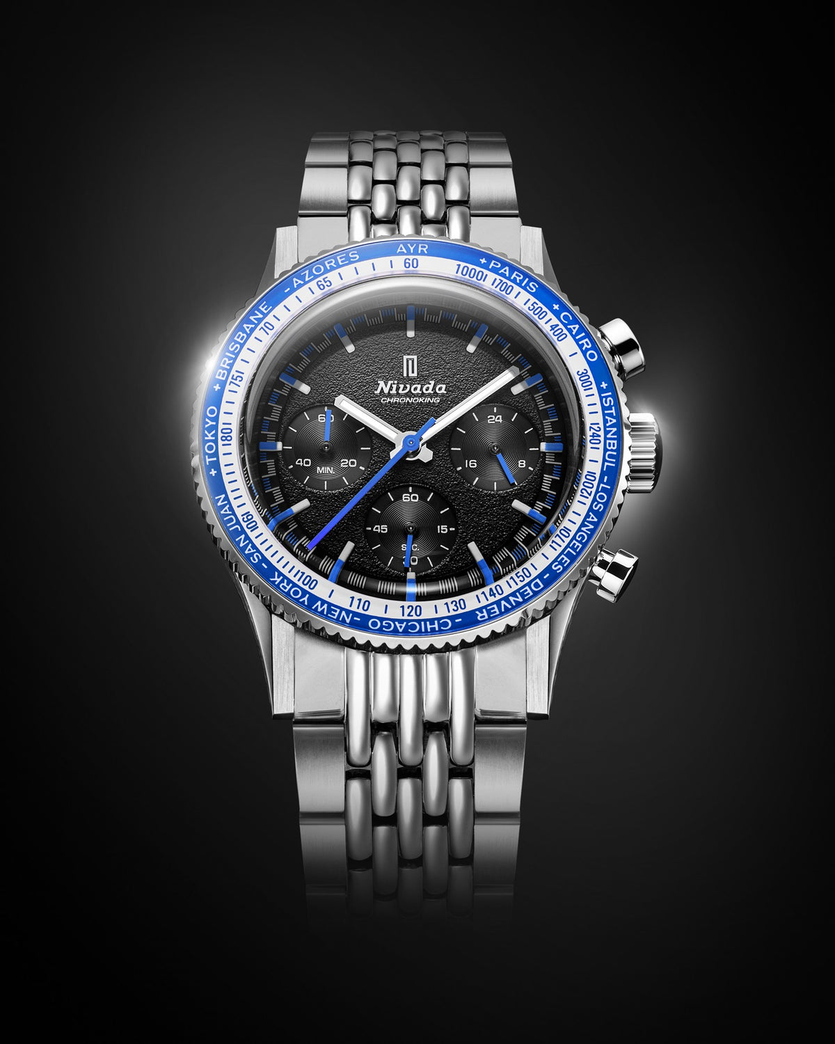 Nivada Grenchen X Wallace Allan Chronoking Mecaquartz 38mm Interchangeable Bezel Limited Edition Watch 87052Q04