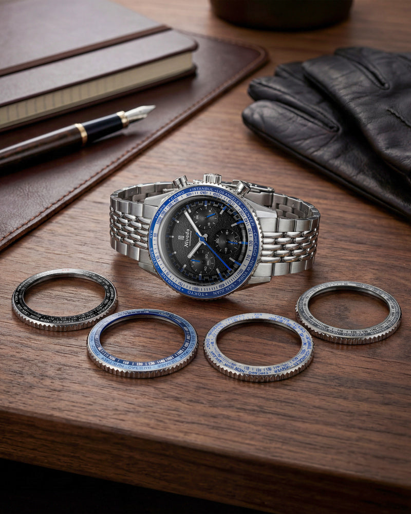 Nivada Grenchen X Wallace Allan Chronoking Mecaquartz 38mm Interchangeable Bezel Limited Edition Watch 87052Q04