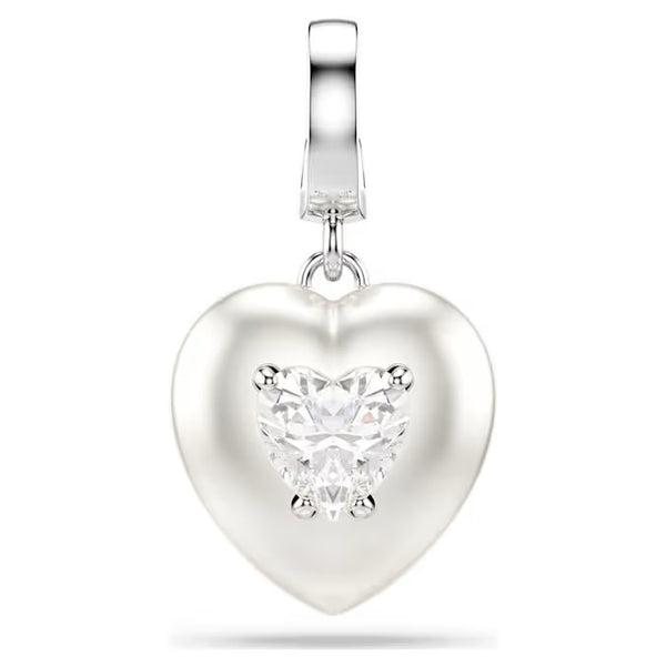 Swarovski Idyllia charm, Mixed cuts, Pearl-coloured coating, Heart, White, Rhodium plated