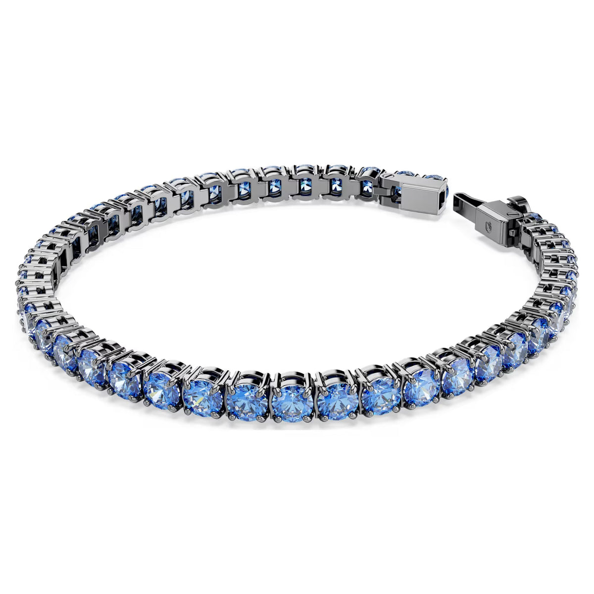 Swarovski Matrix Tennis bracelet, Round cut, Blue, Ruthenium plated