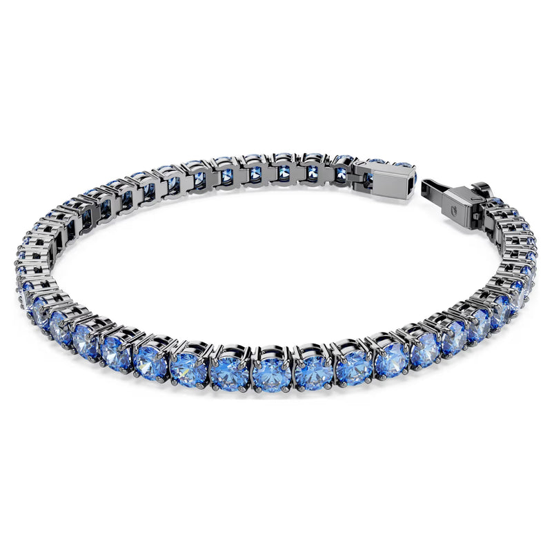 Swarovski Matrix Tennis bracelet, Round cut, Blue, Ruthenium plated