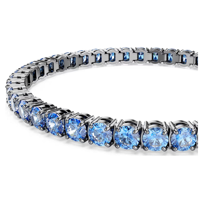 Swarovski Matrix Tennis bracelet, Round cut, Blue, Ruthenium plated