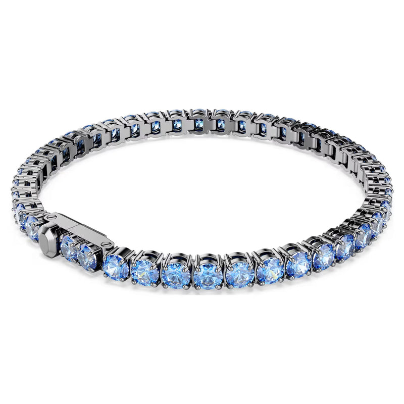 Swarovski Matrix Tennis bracelet, Round cut, Blue, Ruthenium plated