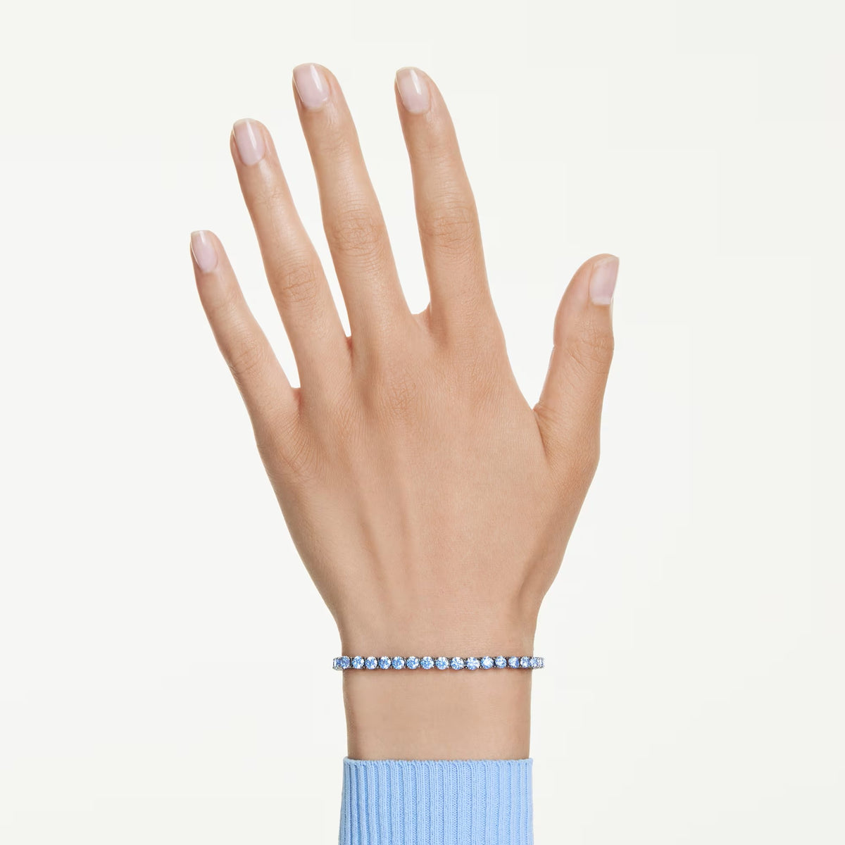 Swarovski Matrix Tennis bracelet, Round cut, Blue, Ruthenium plated