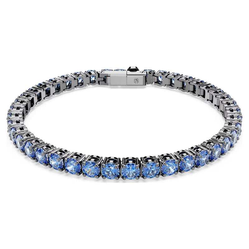 Swarovski Matrix Tennis bracelet, Round cut, Blue, Ruthenium plated
