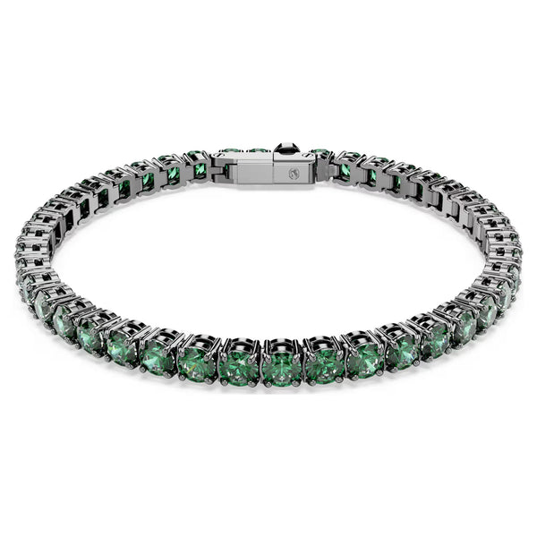 Swarovski Matrix Tennis bracelet, Round cut, Green, Ruthenium plated