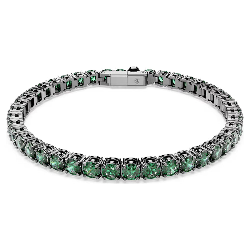 Swarovski Matrix Tennis bracelet, Round cut, Green, Ruthenium plated
