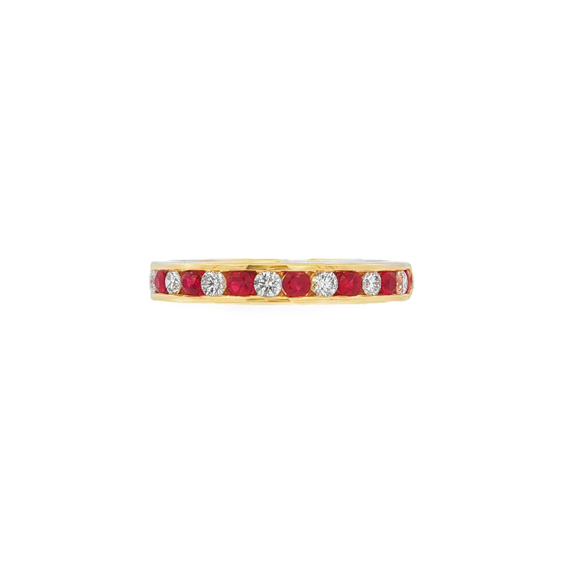 Ruby and Diamond, 18ct Yellow Gold Channel Set Ring