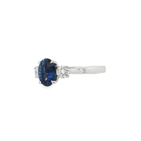 Sapphire and Diamond 3 Stone, Platinum Ring