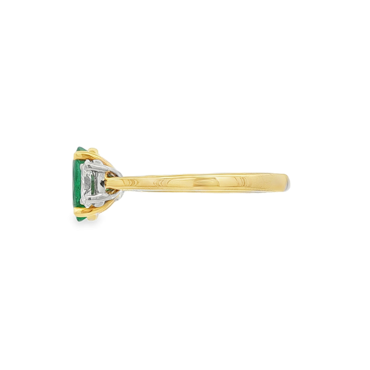 Emerald and Diamond 3 stone, Platinum and 18ct Yellow Gold Ring
