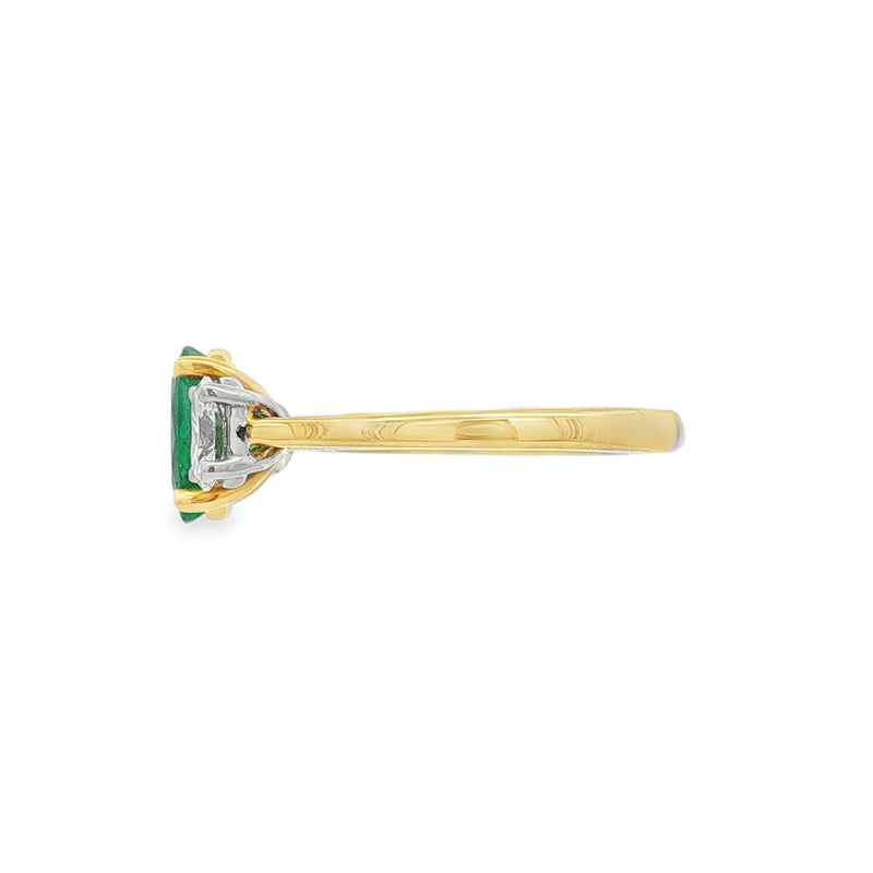 Emerald and Diamond 3 stone, Platinum and 18ct Yellow Gold Ring