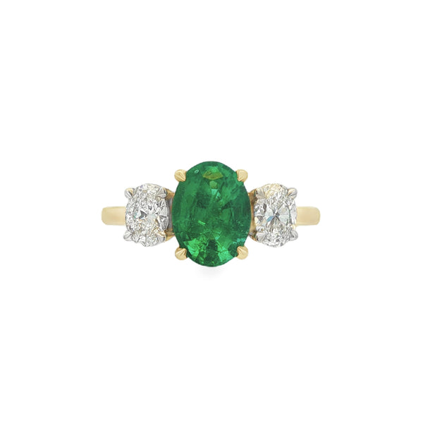 Emerald and Diamond 3 stone, Platinum and 18ct Yellow Gold Ring