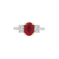 Ruby and Diamond 3 Stone, Platinum and 18ct Yellow Gold Ring