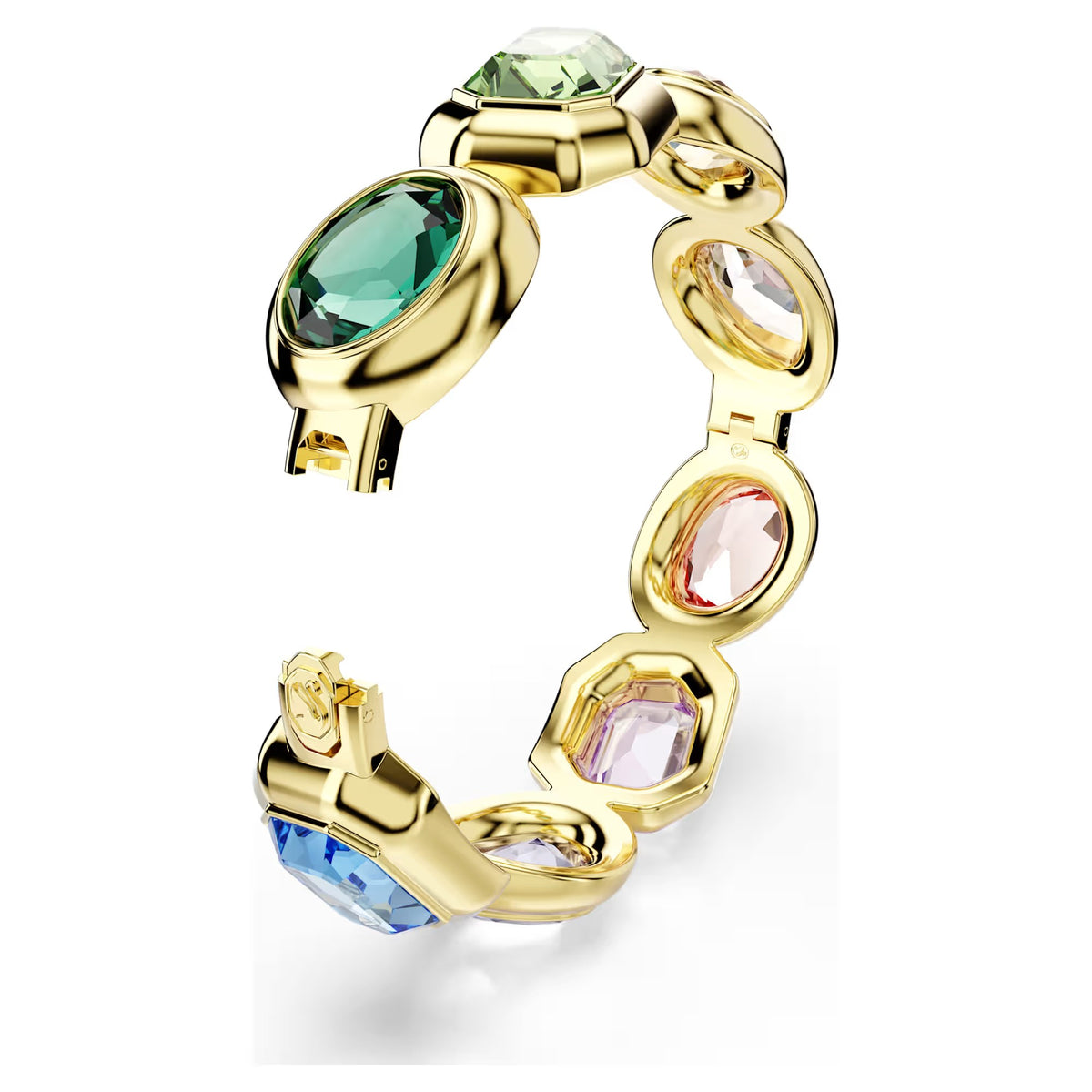 Swarovski Gema cuff, Oversized crystals, Mixed cuts, Multicoloured, 18k gold finish