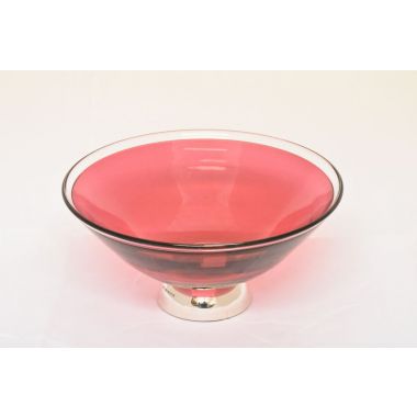 Silver Base Red Glass Bowl 21cm