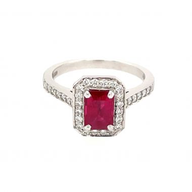 Ruby & Diamond 18ct White Cluster Ring