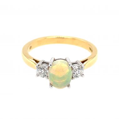 3 Stone Opal & Diamond 18ct Yellow Gold Ring