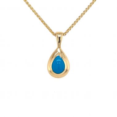 Turquoise Drop Shaped 9ct Yellow Gold Pendant