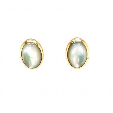 Mother of Pearl Oval Shaped 9ct Yellow Gold Earrings