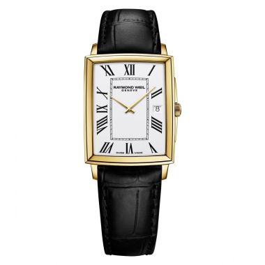 Raymond Weil Tocatta Gents Yellow Gold PVD Case, White Dial,Black leather Strap 37mm